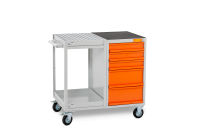 (obrázek pro) Ocelový dílenský vozík se záchytnou vanou a skříňkou se zásuvkami